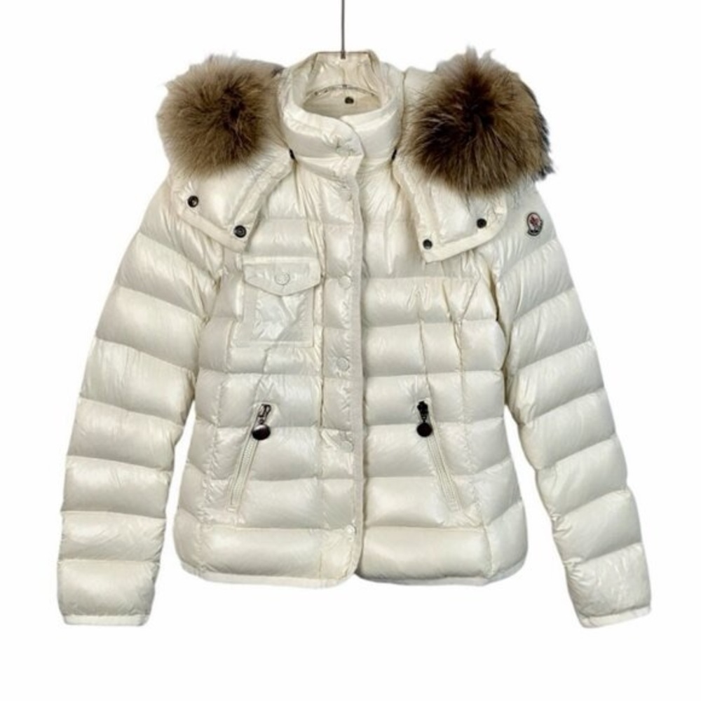 Moncler Cream Puffer Jacket with Fur Hood